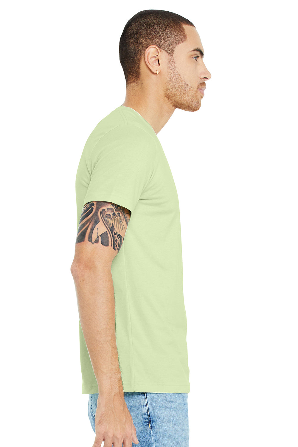 Bella + Canvas BC3001/3001C Mens Jersey Short Sleeve Crewneck T-Shirt Spring Green Model Side
