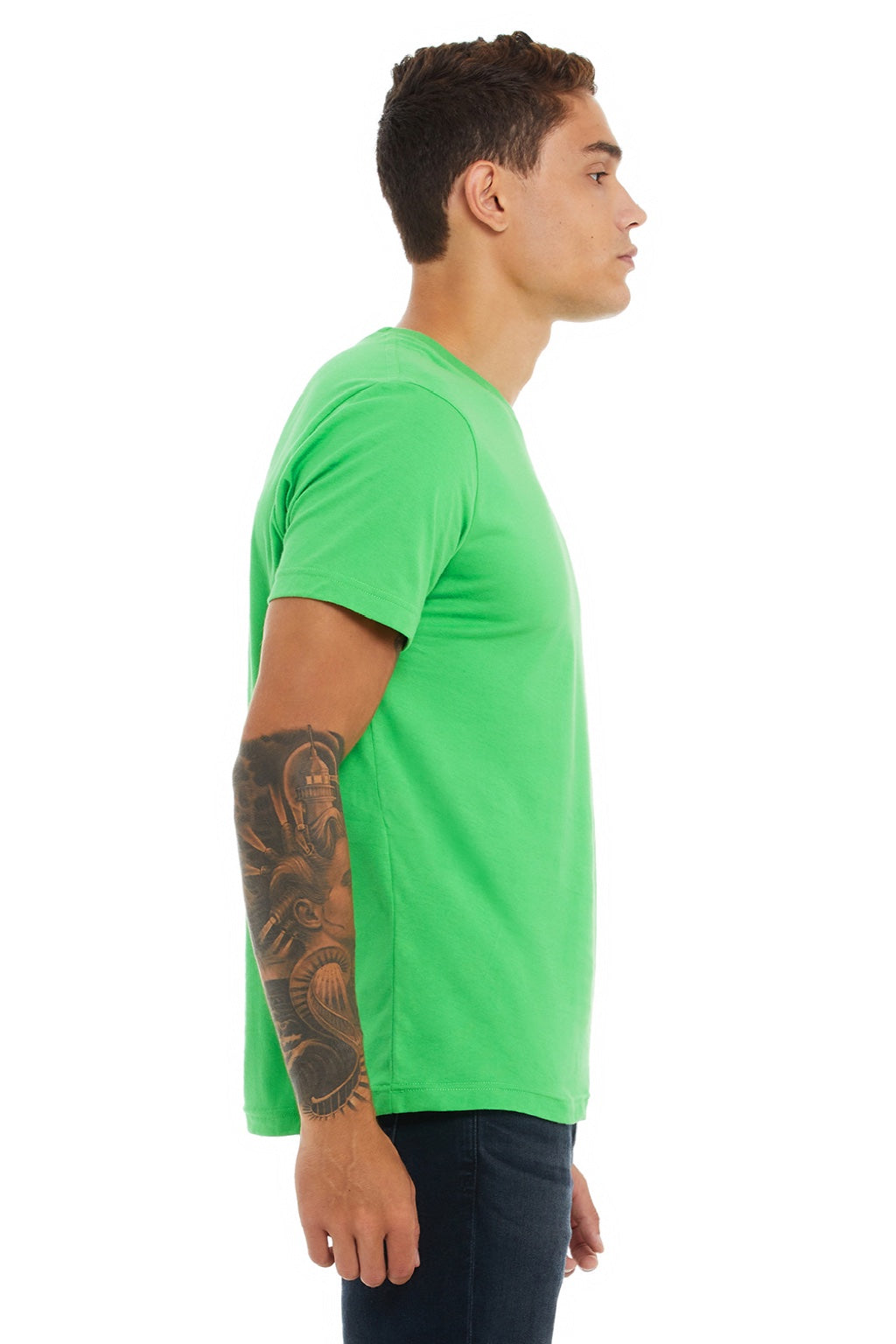 Bella + Canvas BC3001/3001 Mens Jersey Short Sleeve Crewneck T-Shirt Synthetic Green Model Side