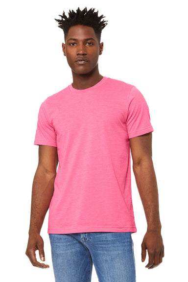Bella + Canvas BC3001CVC/3001CVC Mens Heather CVC Short Sleeve Crewneck T-Shirt Heather Charity Pink Model Front