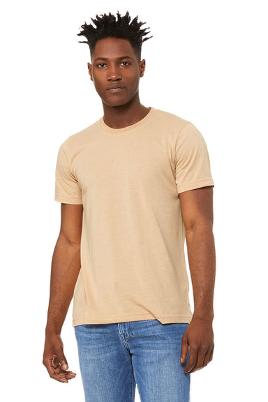 Bella + Canvas BC3001CVC/3001CVC Mens Heather CVC Short Sleeve Crewneck T-Shirt Heather Sand Dune Model Front