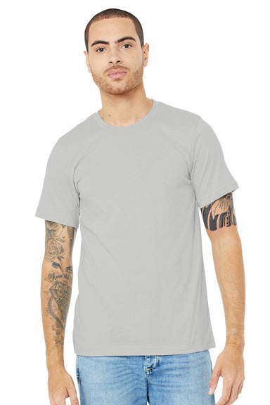 Bella + Canvas BC3001CVC/3001CVC Mens Heather CVC Short Sleeve Crewneck T-Shirt Heather Silver Grey Model Front