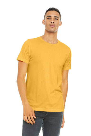 Bella + Canvas BC3001CVC/3001CVC Mens Heather CVC Short Sleeve Crewneck T-Shirt Heather Yellow Gold Model Front