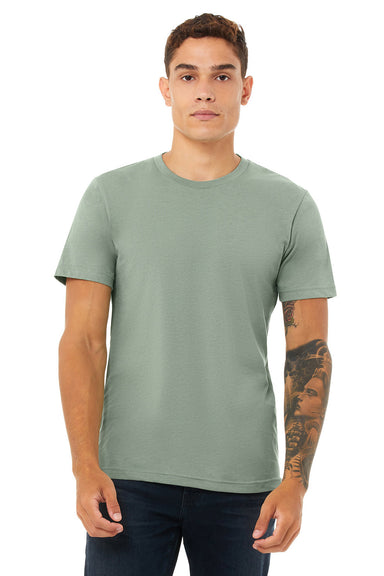 Bella + Canvas BC3001CVC/3001CVC Mens Heather CVC Short Sleeve Crewneck T-Shirt Heather Sage Green Model Front