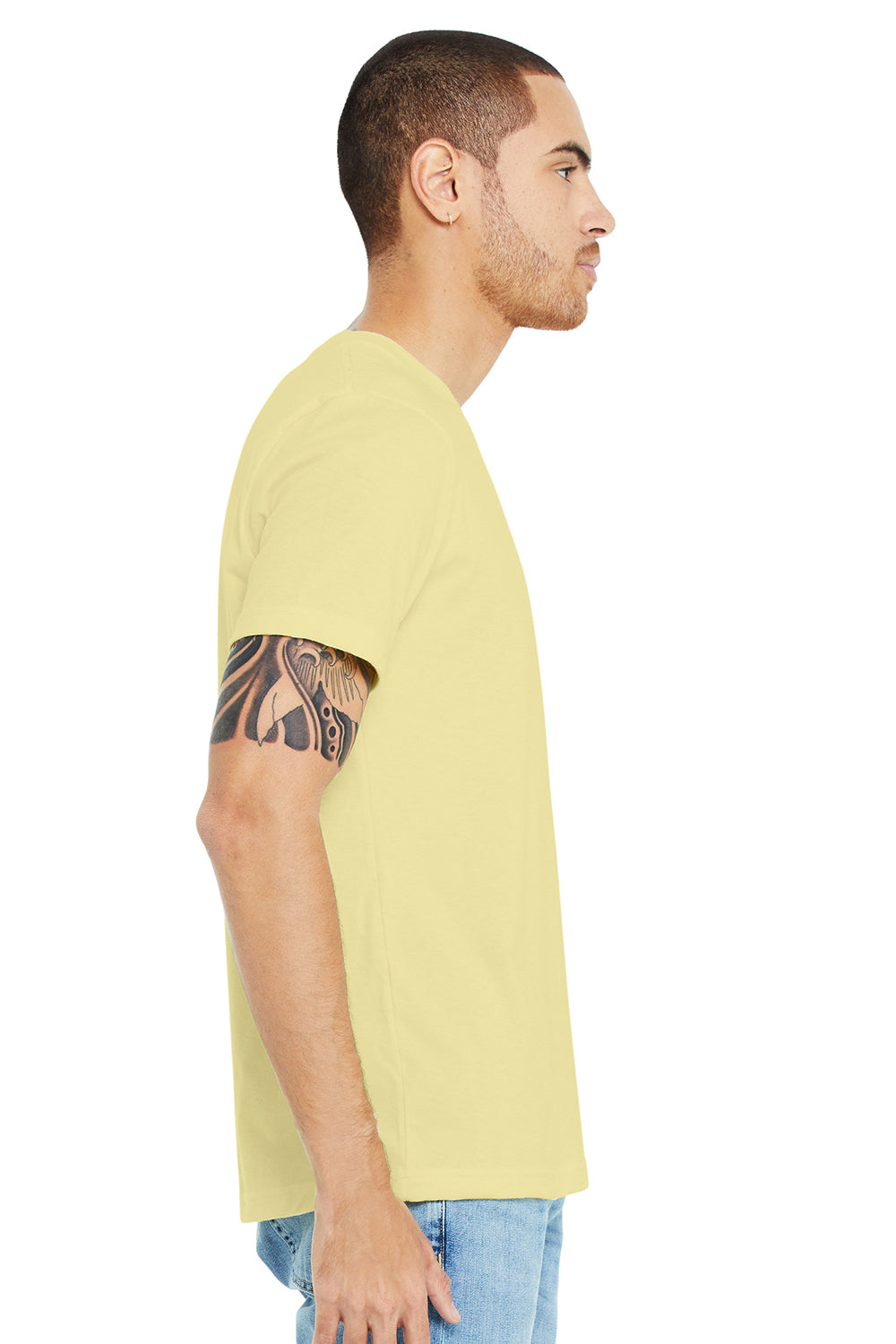 Bella + Canvas BC3001CVC/3001CVC Mens Heather CVC Short Sleeve Crewneck T-Shirt Heather French Vanilla Model Side