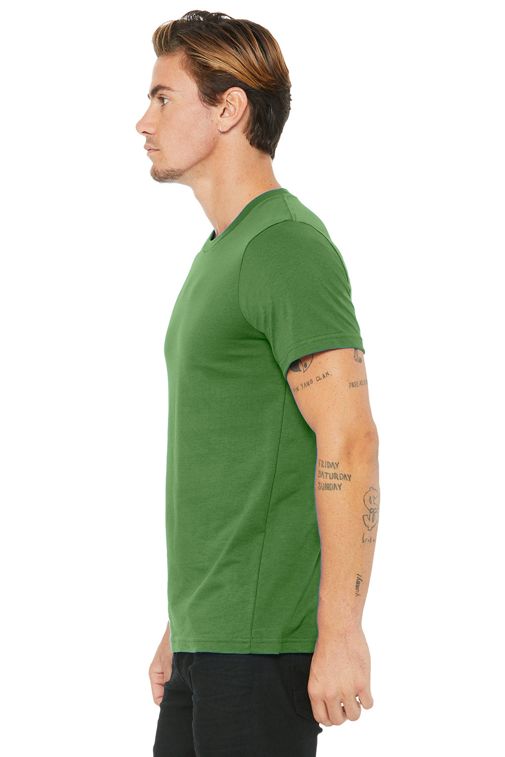 Bella + Canvas 3001U/3001USA Mens USA Made Jersey Short Sleeve Crewneck T-Shirt Leaf Green Model Side