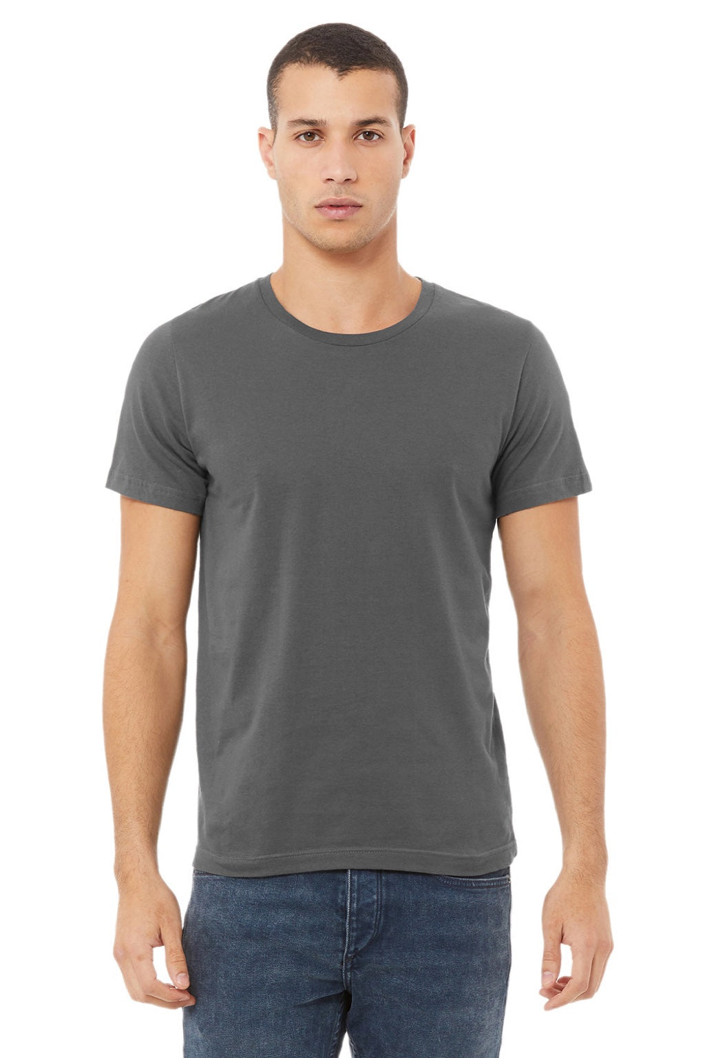 Bella + Canvas BC3001U Mens USA Made Jersey Short Sleeve Crewneck T-Shirt Asphalt Grey Model Front