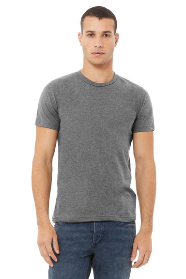Bella + Canvas BC3001U Mens USA Made Jersey Short Sleeve Crewneck T-Shirt Heather Deep Grey Model Front