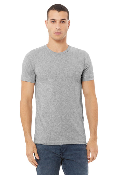 Bella + Canvas BC3001U Mens USA Made Jersey Short Sleeve Crewneck T-Shirt Heather Grey Model Front