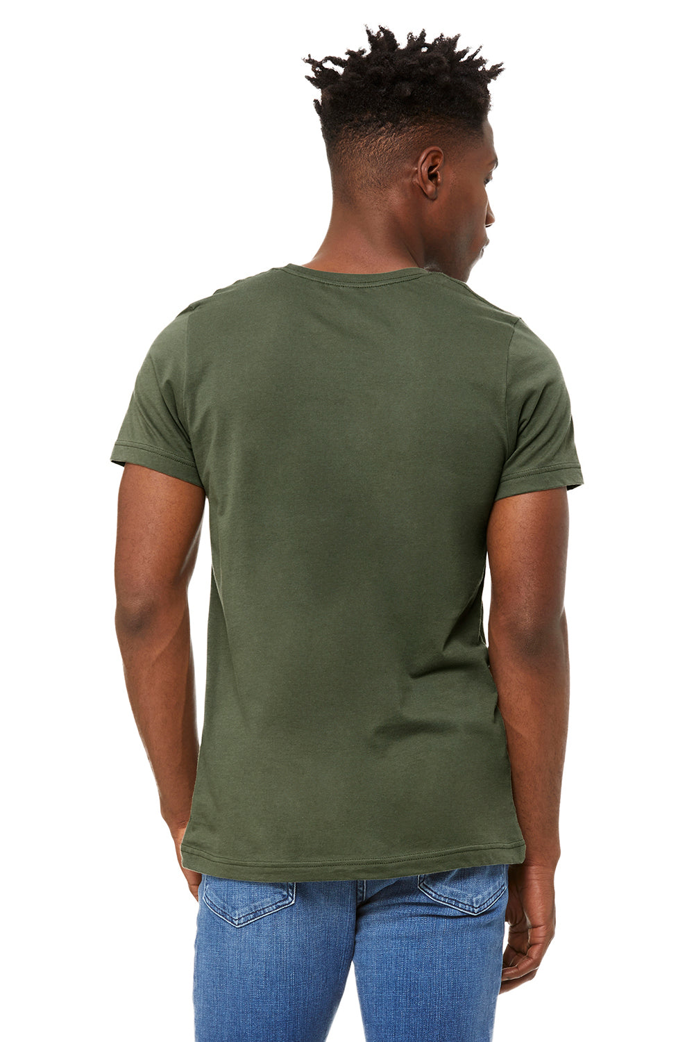 Bella + Canvas 3001U/3001USA Mens USA Made Jersey Short Sleeve Crewneck T-Shirt Military Green Model Back