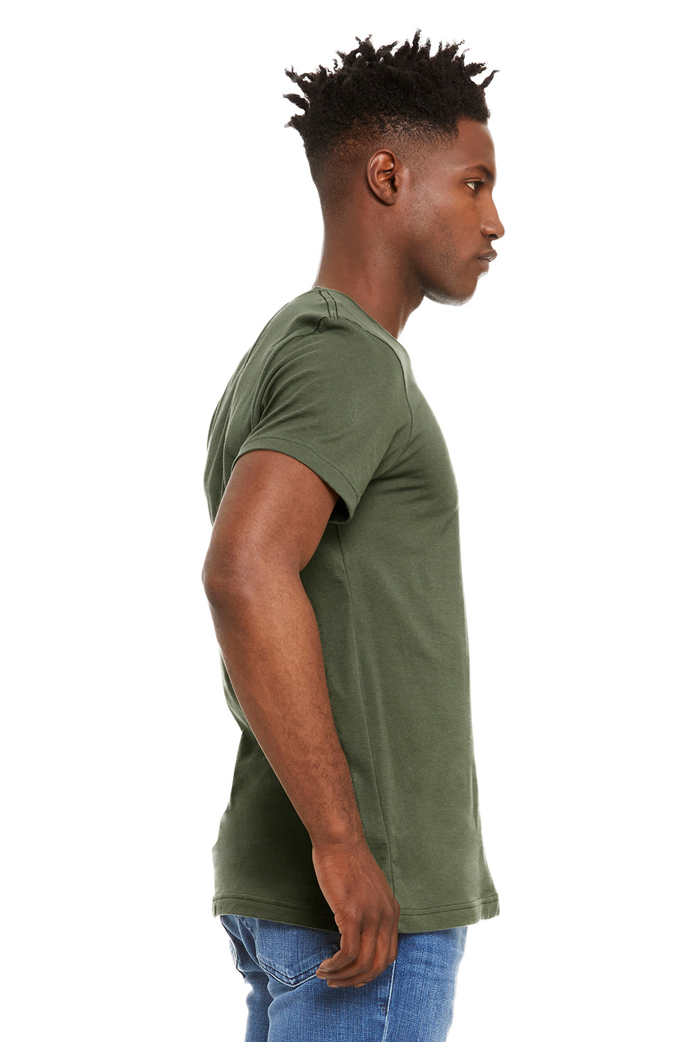 Bella + Canvas 3001U/3001USA Mens USA Made Jersey Short Sleeve Crewneck T-Shirt Military Green Model Side