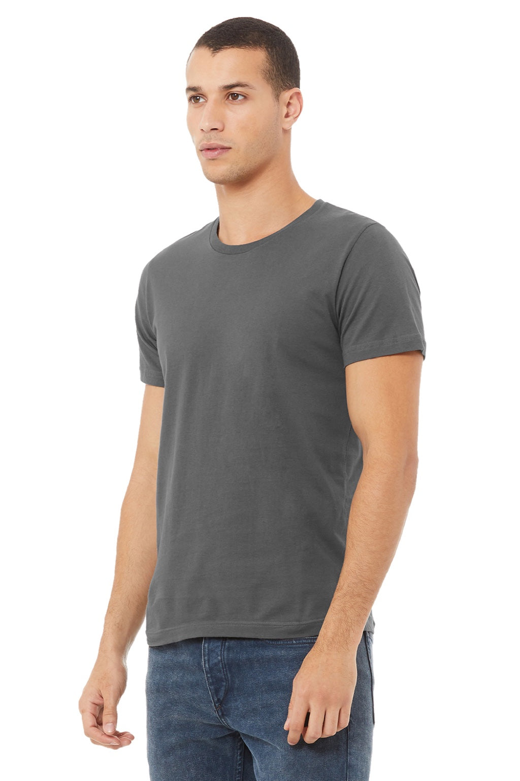 Bella + Canvas BC3001U Mens USA Made Jersey Short Sleeve Crewneck T-Shirt Asphalt Grey Model 3Q