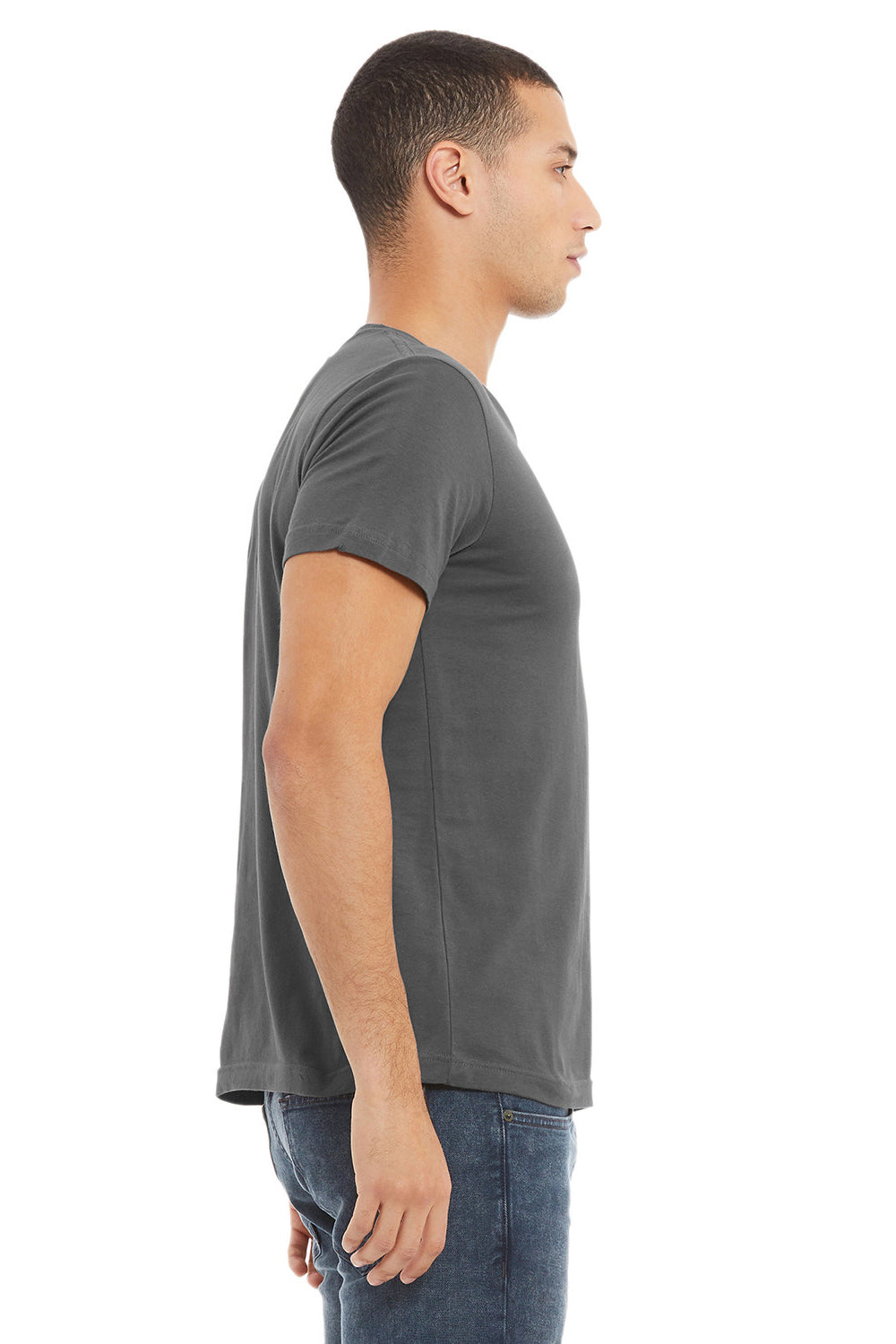Bella + Canvas 3001U/3001USA Mens USA Made Jersey Short Sleeve Crewneck T-Shirt Asphalt Grey Model Side