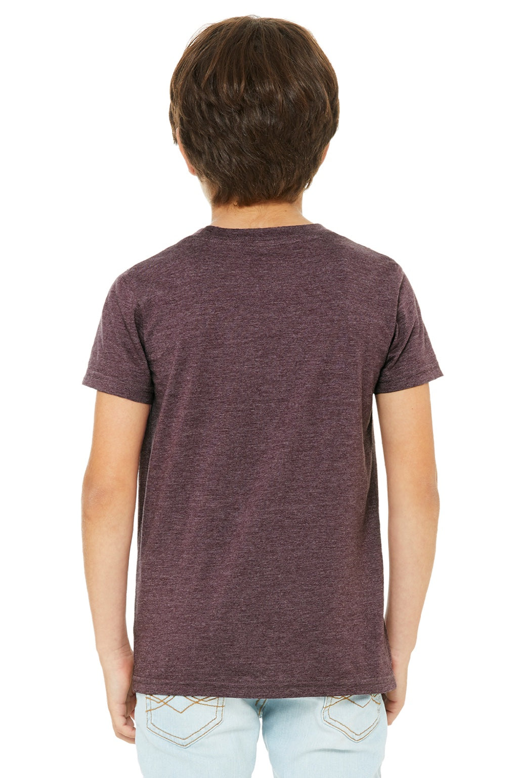 Bella + Canvas BC3001YCVC/3001YCVC Youth Jersey Short Sleeve Crewneck T-Shirt Heather Maroon Model Back