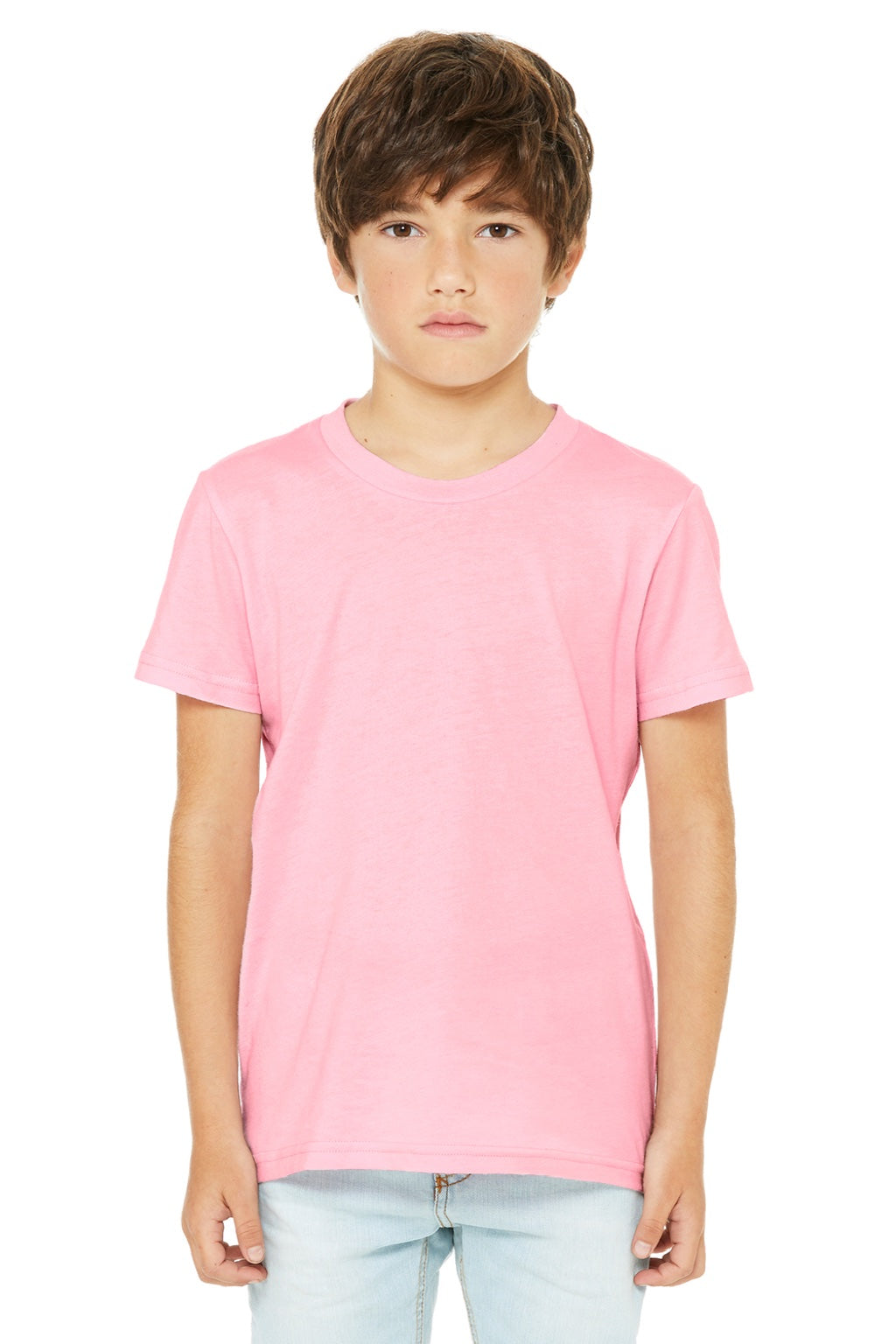 Bella + Canvas BC3001Y/3001Y Youth Jersey Short Sleeve Crewneck T-Shirt Pink Model Front