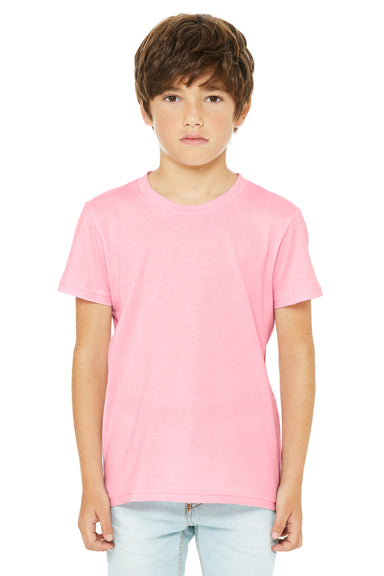 Bella + Canvas 3001Y Youth Jersey Short Sleeve Crewneck T-Shirt Pink Model Front