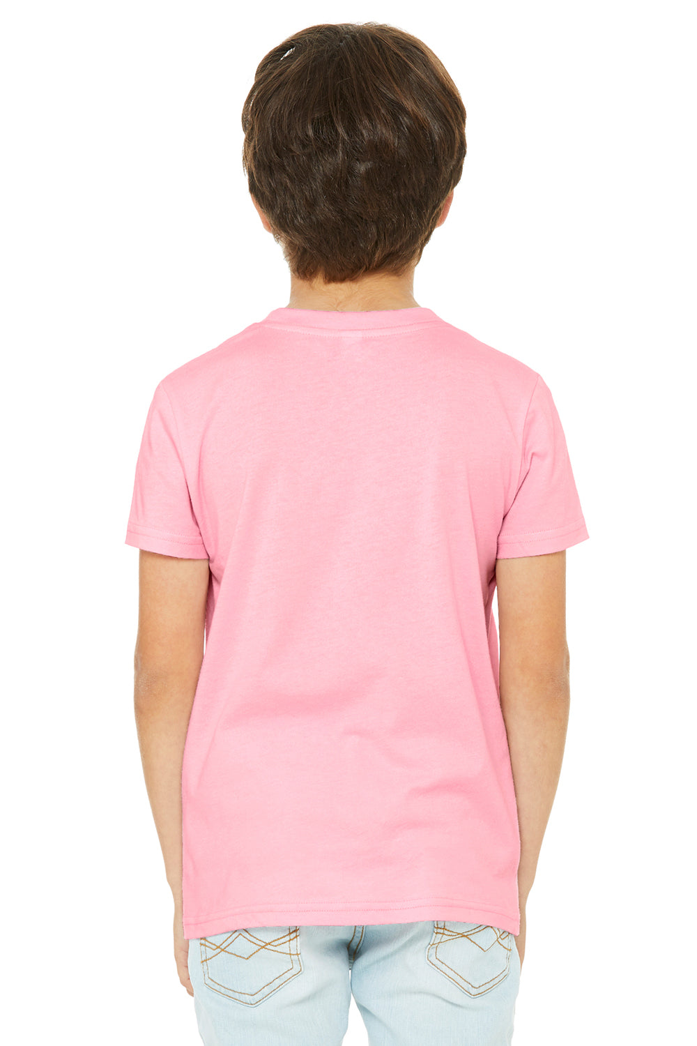 Bella + Canvas 3001Y Youth Jersey Short Sleeve Crewneck T-Shirt Pink Model Back