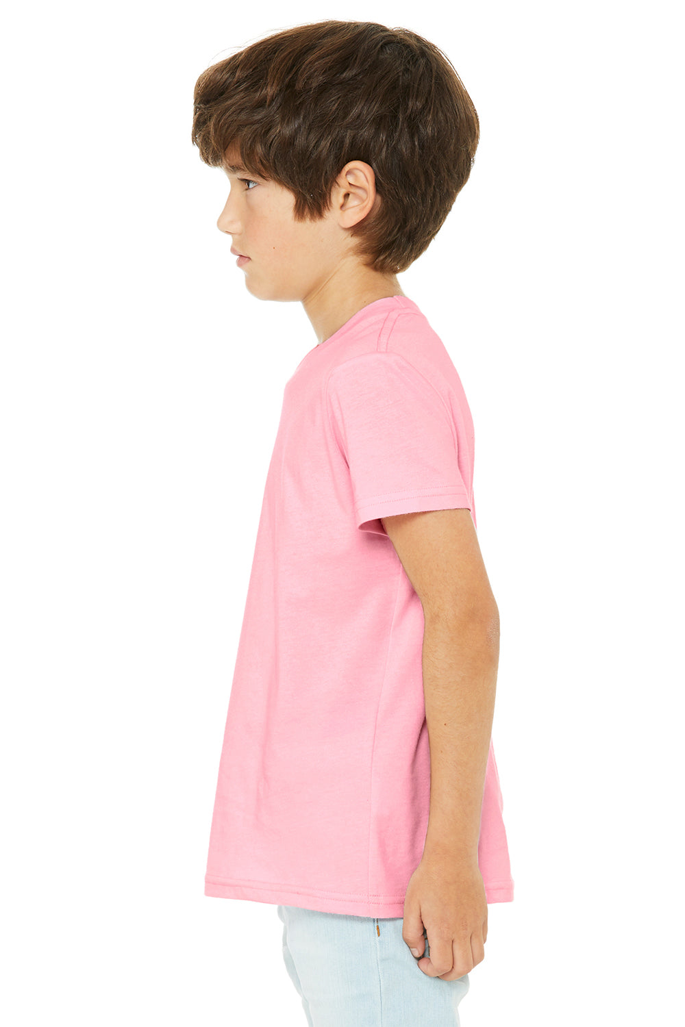 Bella + Canvas 3001Y Youth Jersey Short Sleeve Crewneck T-Shirt Pink Model Side