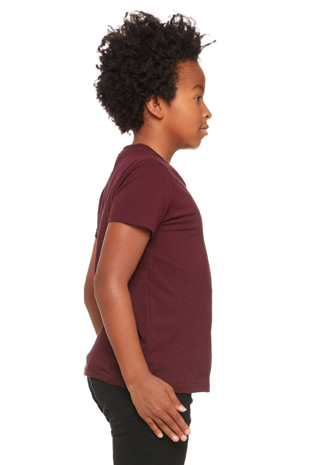 Bella + Canvas BC3001Y/3001Y Youth Jersey Short Sleeve Crewneck T-Shirt Maroon Model Side