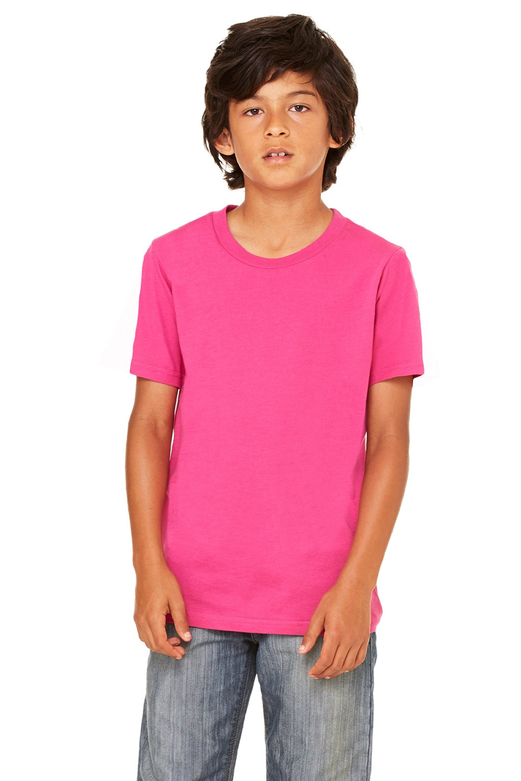 Bella + Canvas BC3001Y/3001Y Youth Jersey Short Sleeve Crewneck T-Shirt Berry Pink Model Front
