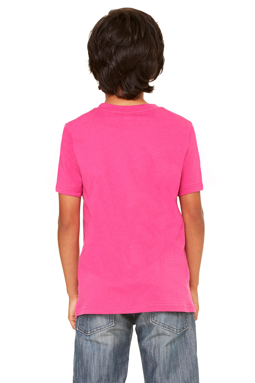 Bella + Canvas 3001Y Youth Jersey Short Sleeve Crewneck T-Shirt Berry Pink Model Back