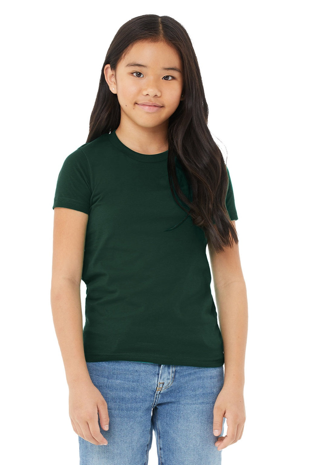 Bella + Canvas BC3001Y/3001Y Youth Jersey Short Sleeve Crewneck T-Shirt Forest Green Model Front