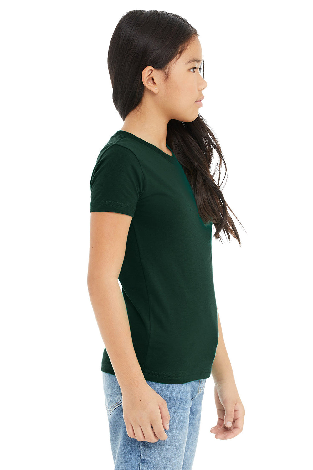 Bella + Canvas 3001Y Youth Jersey Short Sleeve Crewneck T-Shirt Forest Green Model Side
