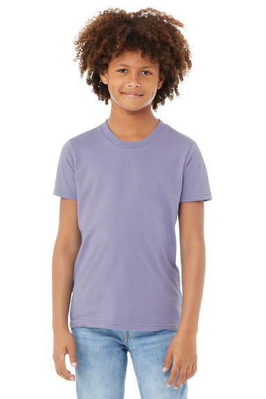 Bella + Canvas 3001Y Youth Jersey Short Sleeve Crewneck T-Shirt Dark Lavender Purple Model Front