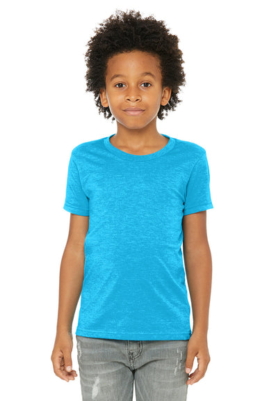 Bella + Canvas 3001Y Youth Jersey Short Sleeve Crewneck T-Shirt Neon Blue Model Front