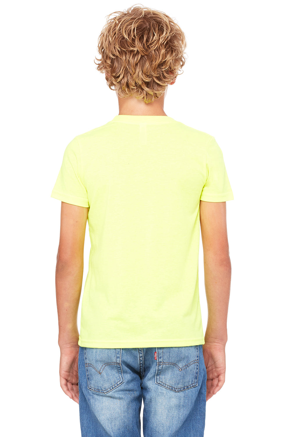 Bella + Canvas 3001Y Youth Jersey Short Sleeve Crewneck T-Shirt Neon Yellow Model Back