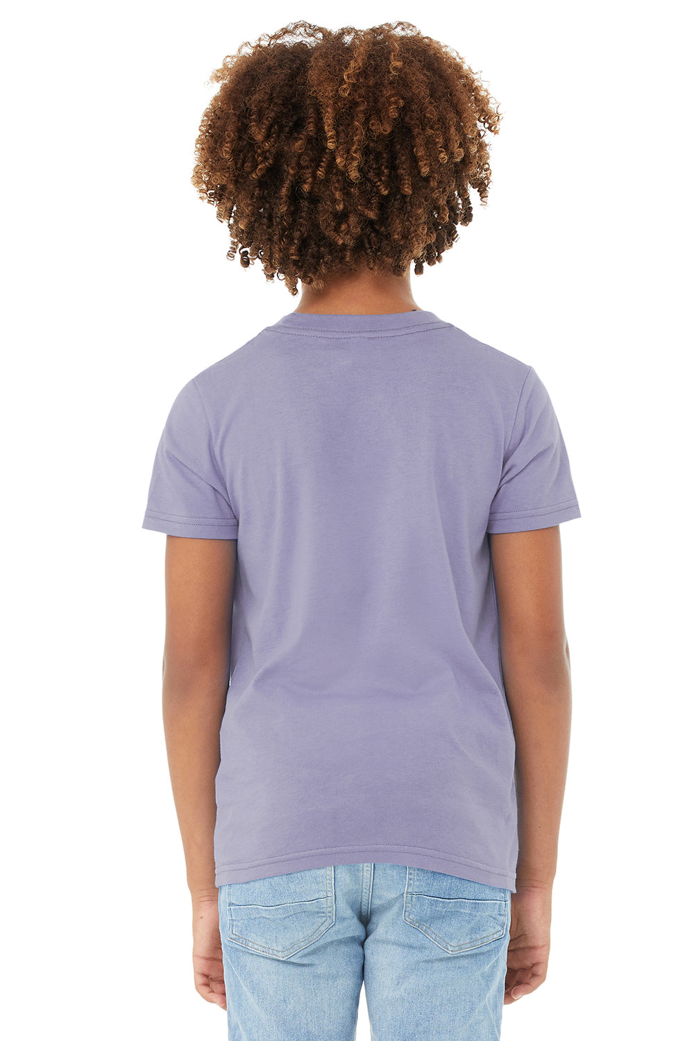 Bella + Canvas 3001Y Youth Jersey Short Sleeve Crewneck T-Shirt Dark Lavender Purple Model Back