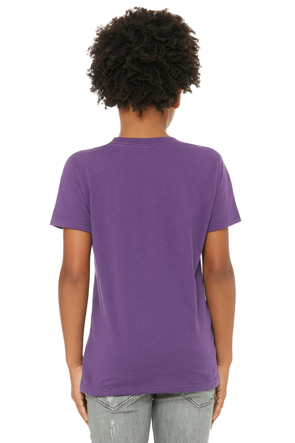 Bella + Canvas 3001Y Youth Jersey Short Sleeve Crewneck T-Shirt Royal Purple Model Back