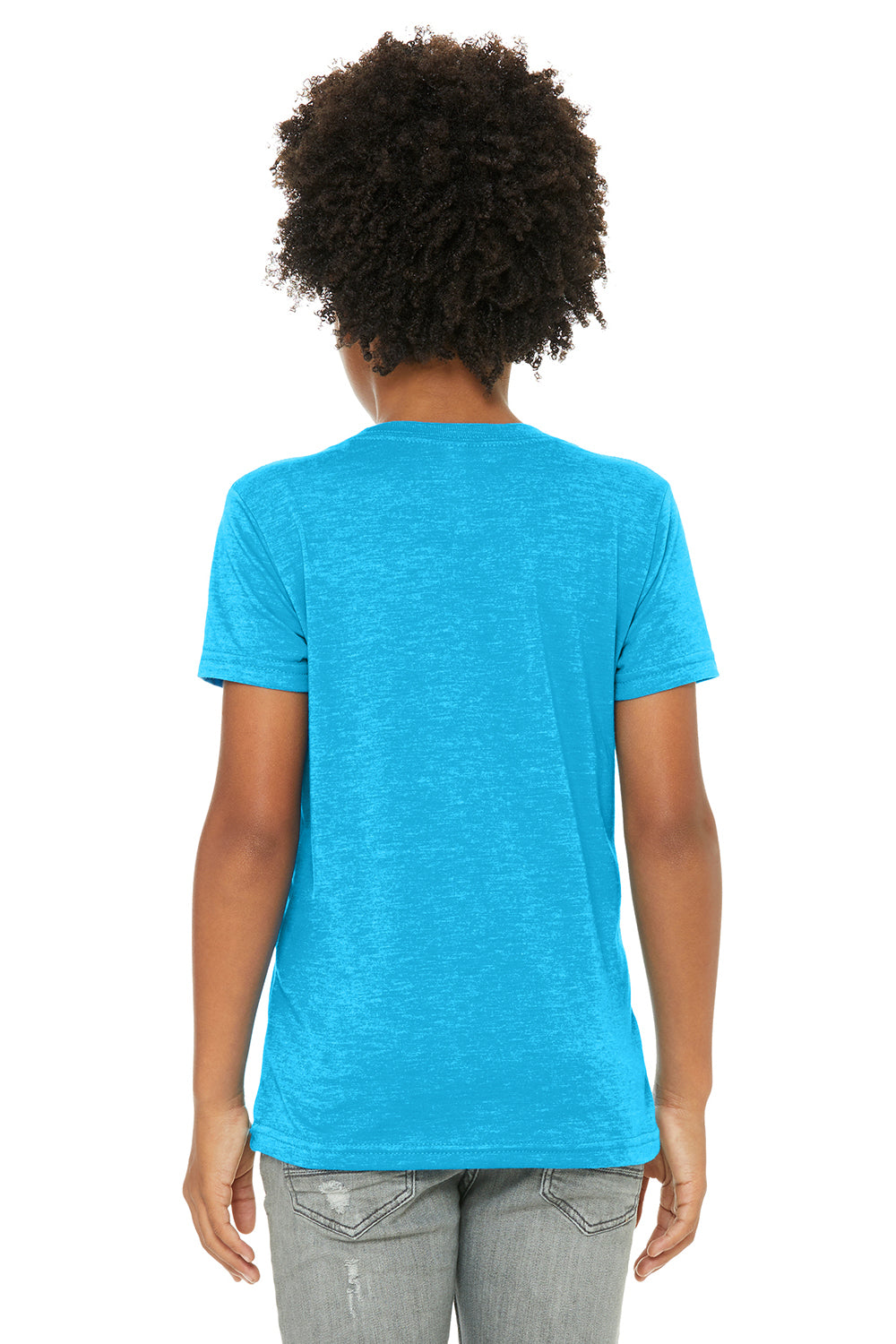 Bella + Canvas 3001Y Youth Jersey Short Sleeve Crewneck T-Shirt Neon Blue Model Back