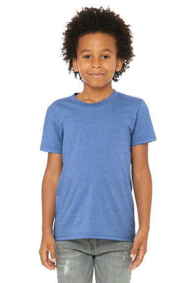 Bella + Canvas 3001Y Youth Jersey Short Sleeve Crewneck T-Shirt Heather Columbia Blue Model Front