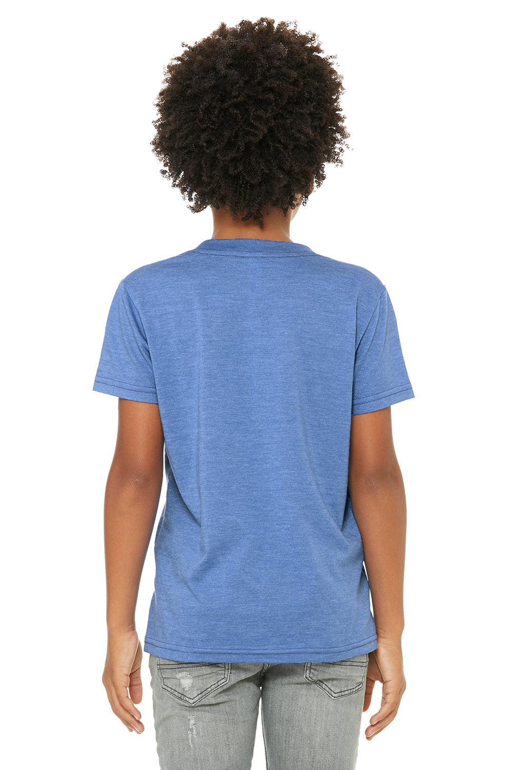 Bella + Canvas 3001Y Youth Jersey Short Sleeve Crewneck T-Shirt Heather Columbia Blue Model Back