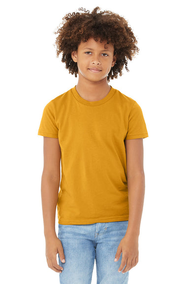Bella + Canvas 3001Y Youth Jersey Short Sleeve Crewneck T-Shirt Mustard Yellow Model Front