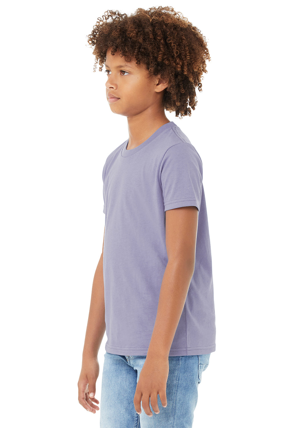 Bella + Canvas 3001Y Youth Jersey Short Sleeve Crewneck T-Shirt Dark Lavender Purple Model 3Q