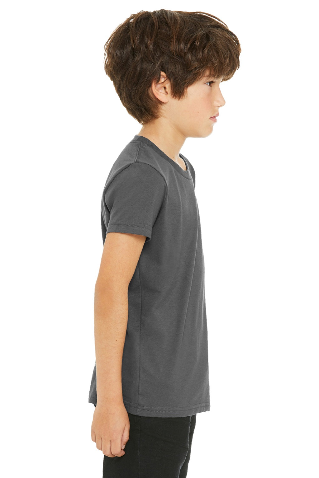 Bella + Canvas BC3001Y/3001Y Youth Jersey Short Sleeve Crewneck T-Shirt Asphalt Grey Model Side