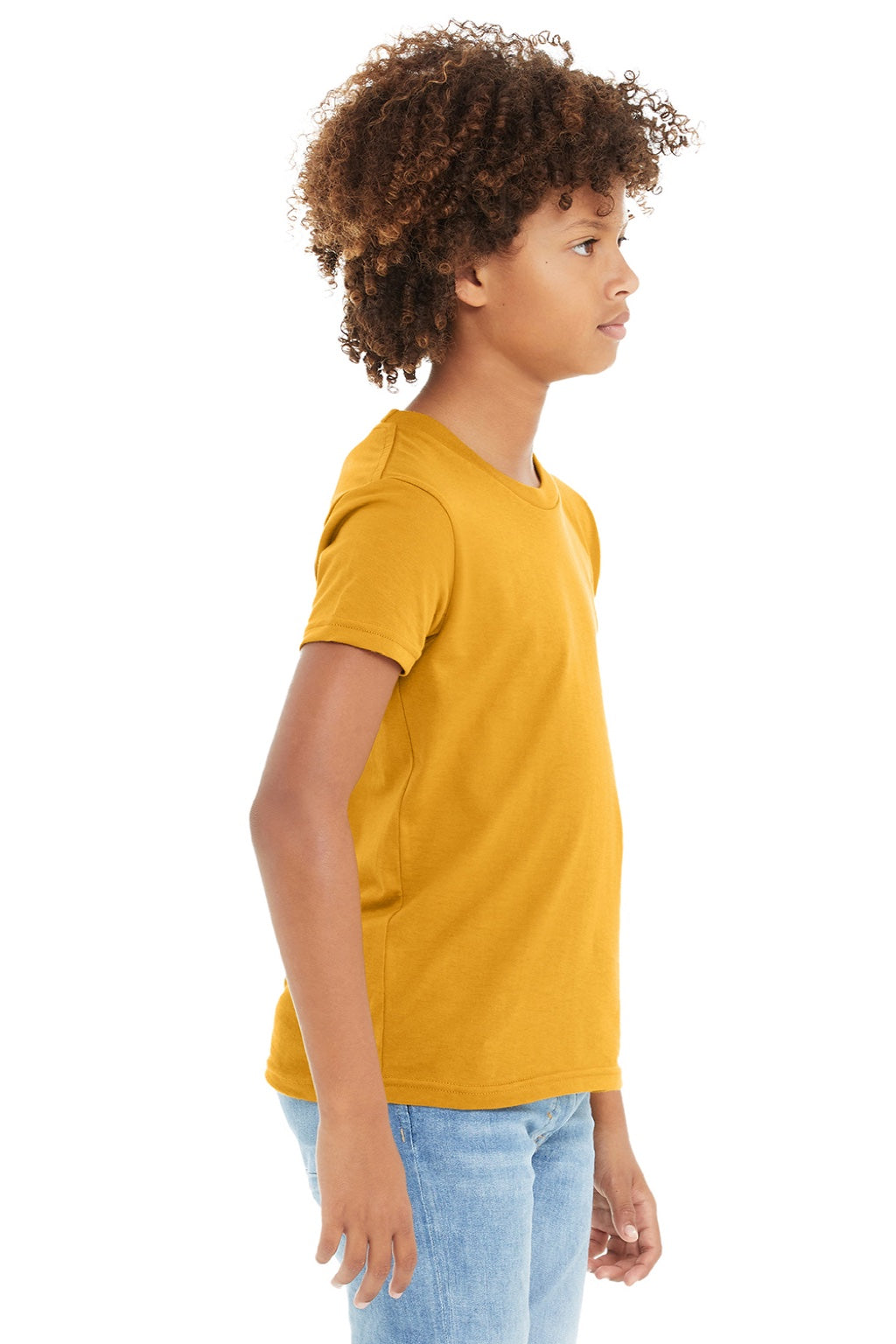 Bella + Canvas BC3001Y/3001Y Youth Jersey Short Sleeve Crewneck T-Shirt Mustard Yellow Model Side