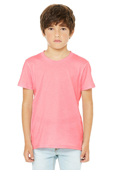Bella + Canvas BC3001YCVC/3001YCVC Youth Jersey Short Sleeve Crewneck T-Shirt Neon Pink Model Front