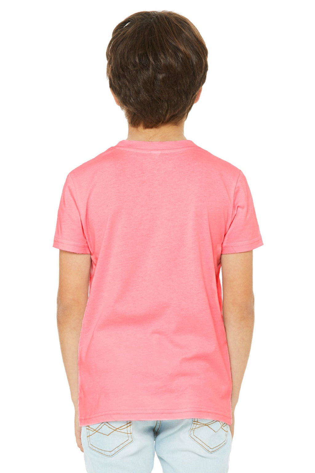 Bella + Canvas BC3001YCVC/3001YCVC Youth Jersey Short Sleeve Crewneck T-Shirt Neon Pink Model Back