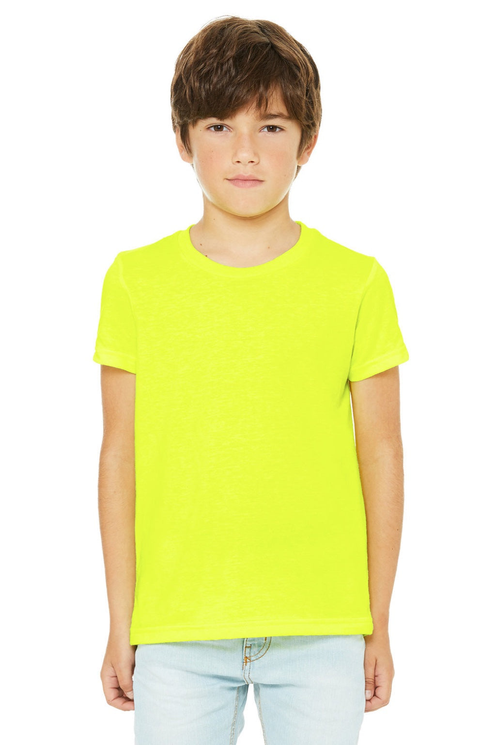Bella + Canvas BC3001YCVC/3001YCVC Youth Jersey Short Sleeve Crewneck T-Shirt Neon Yellow Model Front