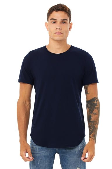 Bella + Canvas 3003C Mens Curved Hem Short Sleeve Crewneck T-Shirt Navy Blue Model Front