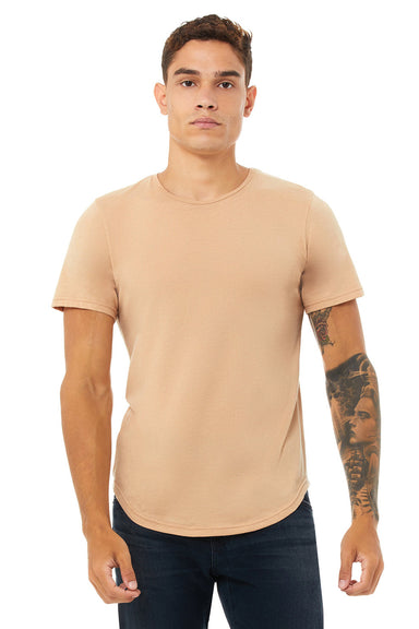 Bella + Canvas 3003C Mens Curved Hem Short Sleeve Crewneck T-Shirt Heather Sand Dune Model Front