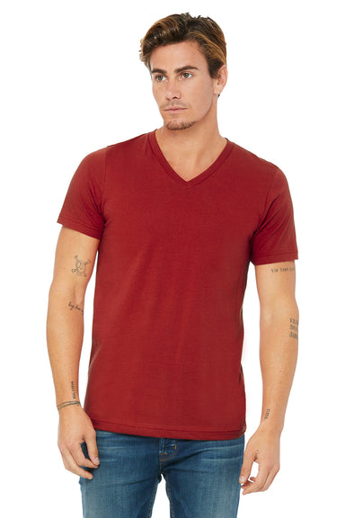 Bella + Canvas BC3005/3005/3655C Mens Jersey Short Sleeve V-Neck T-Shirt Canvas Red Model Front
