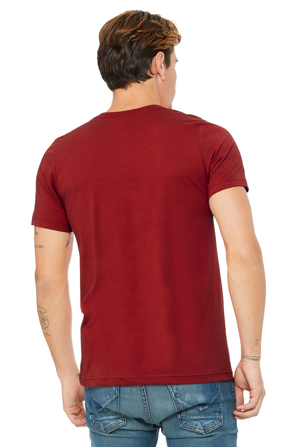 Bella + Canvas BC3005/3005/3655C Mens Jersey Short Sleeve V-Neck T-Shirt Canvas Red Model Back