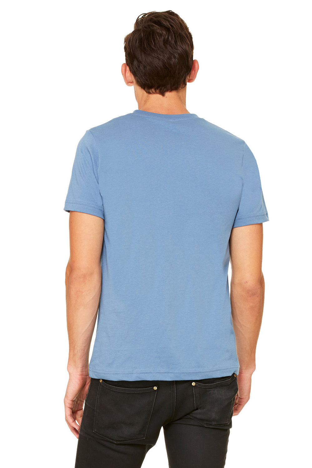 Bella + Canvas BC3005/3005/3655C Mens Jersey Short Sleeve V-Neck T-Shirt Steel Blue Model Back