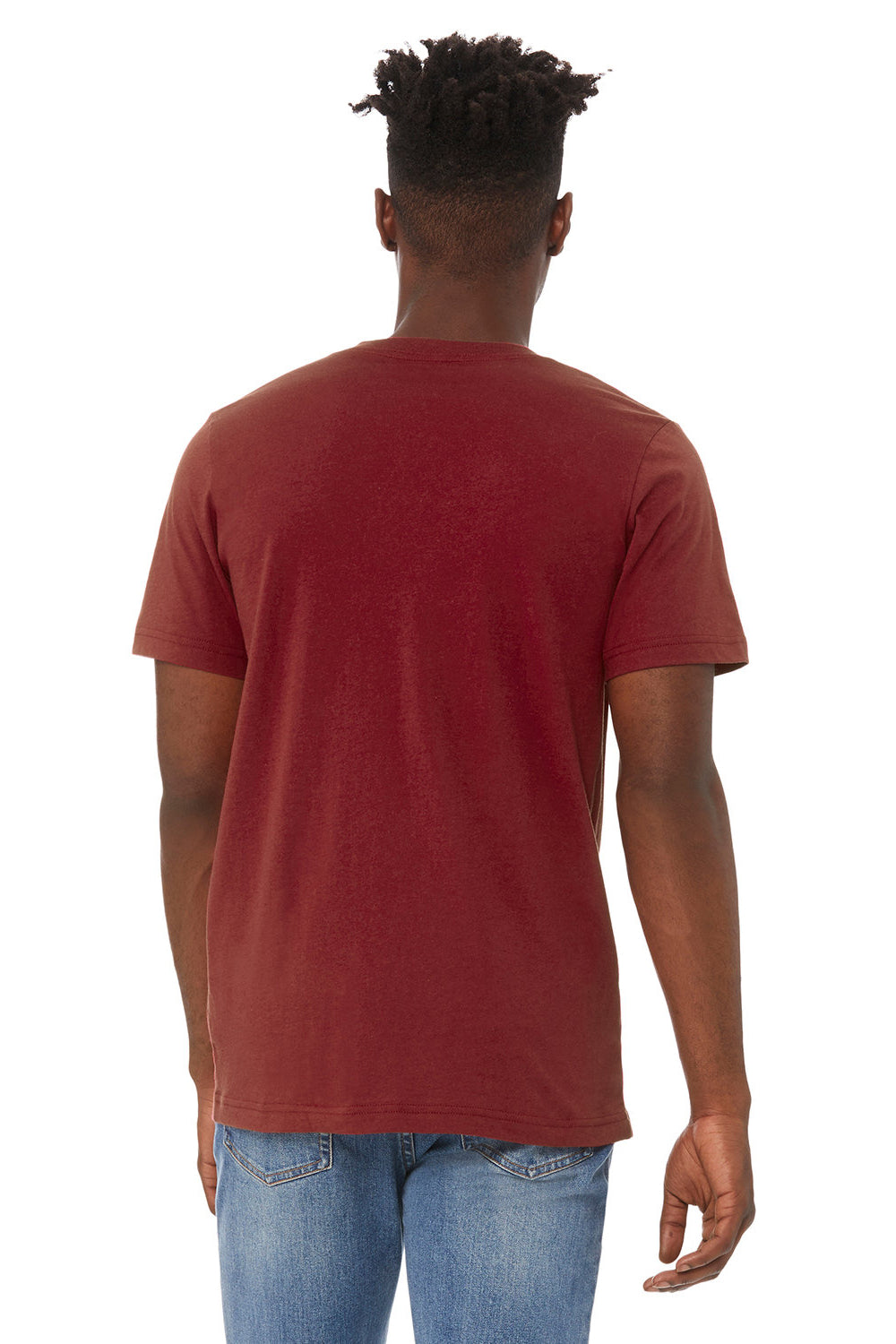 Bella + Canvas BC3005/3005/3655C Mens Jersey Short Sleeve V-Neck T-Shirt Cardinal Red Model Back