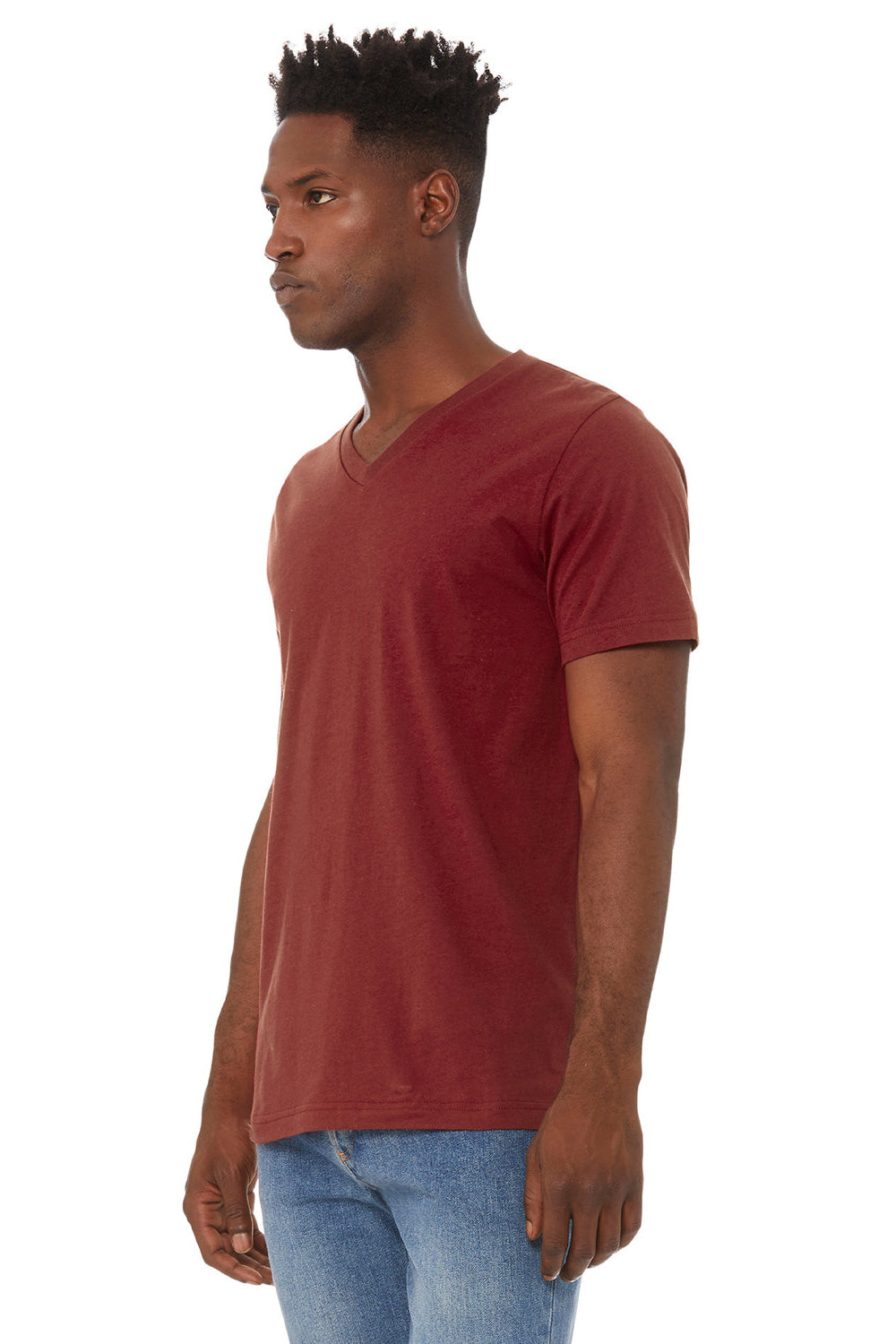 Bella + Canvas BC3005/3005/3655C Mens Jersey Short Sleeve V-Neck T-Shirt Cardinal Red Model 3Q
