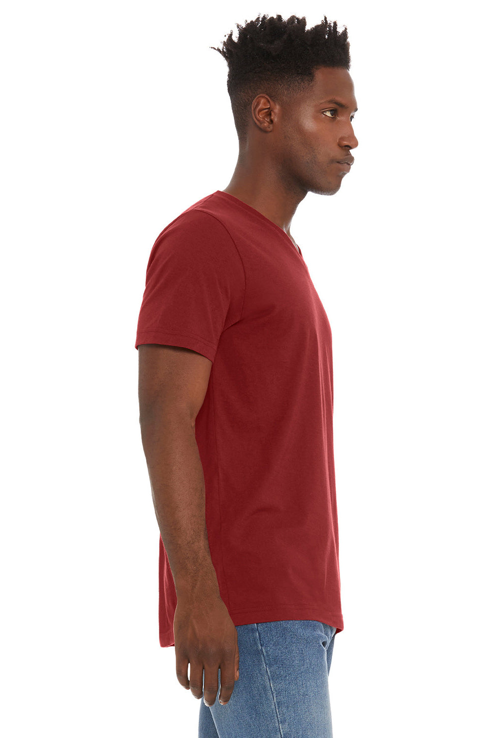 Bella + Canvas BC3005/3005/3655C Mens Jersey Short Sleeve V-Neck T-Shirt Cardinal Red Model Side