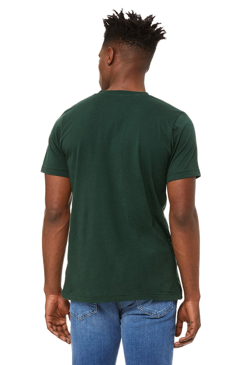 Bella + Canvas BC3005/3005/3655C Mens Jersey Short Sleeve V-Neck T-Shirt Forest Green Model Back